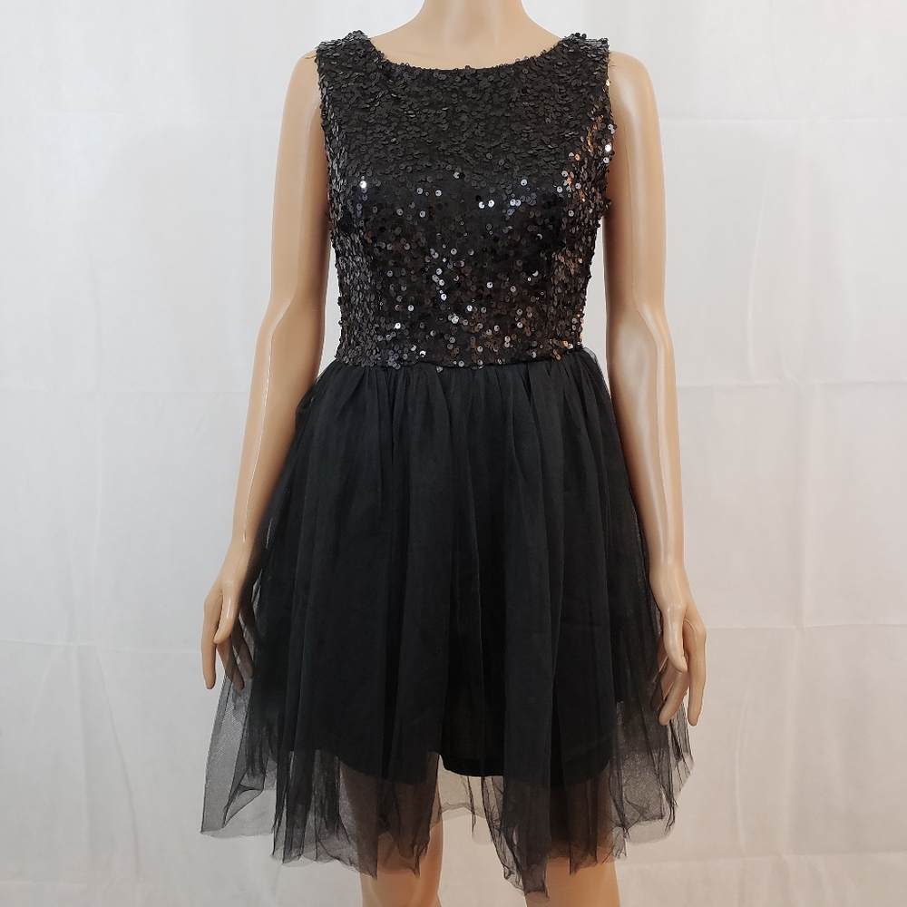 🆕️ RED CLOVER | Black Tulle Sequined Mini Dress